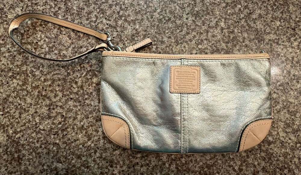 Coach Silver Metallic Leather Wristlet
